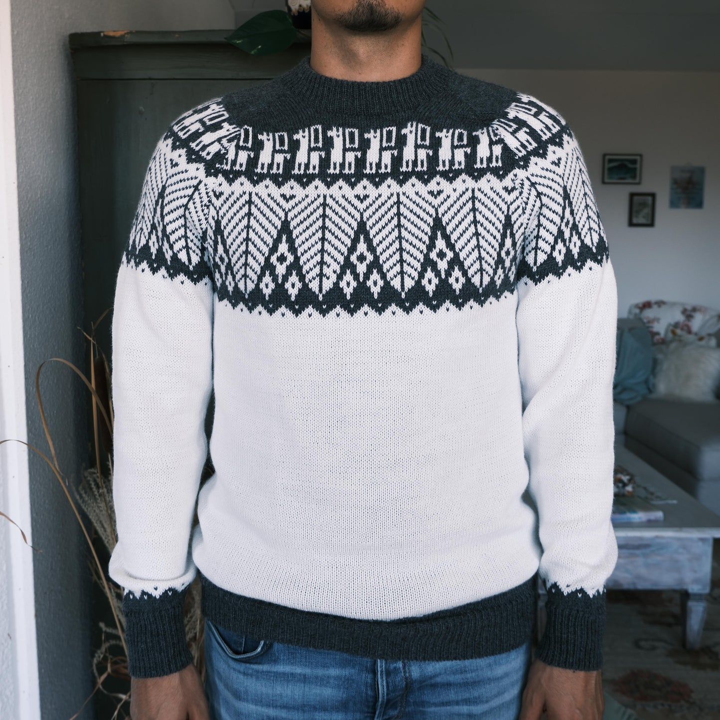 SELVA Pullover Weiss-Grau