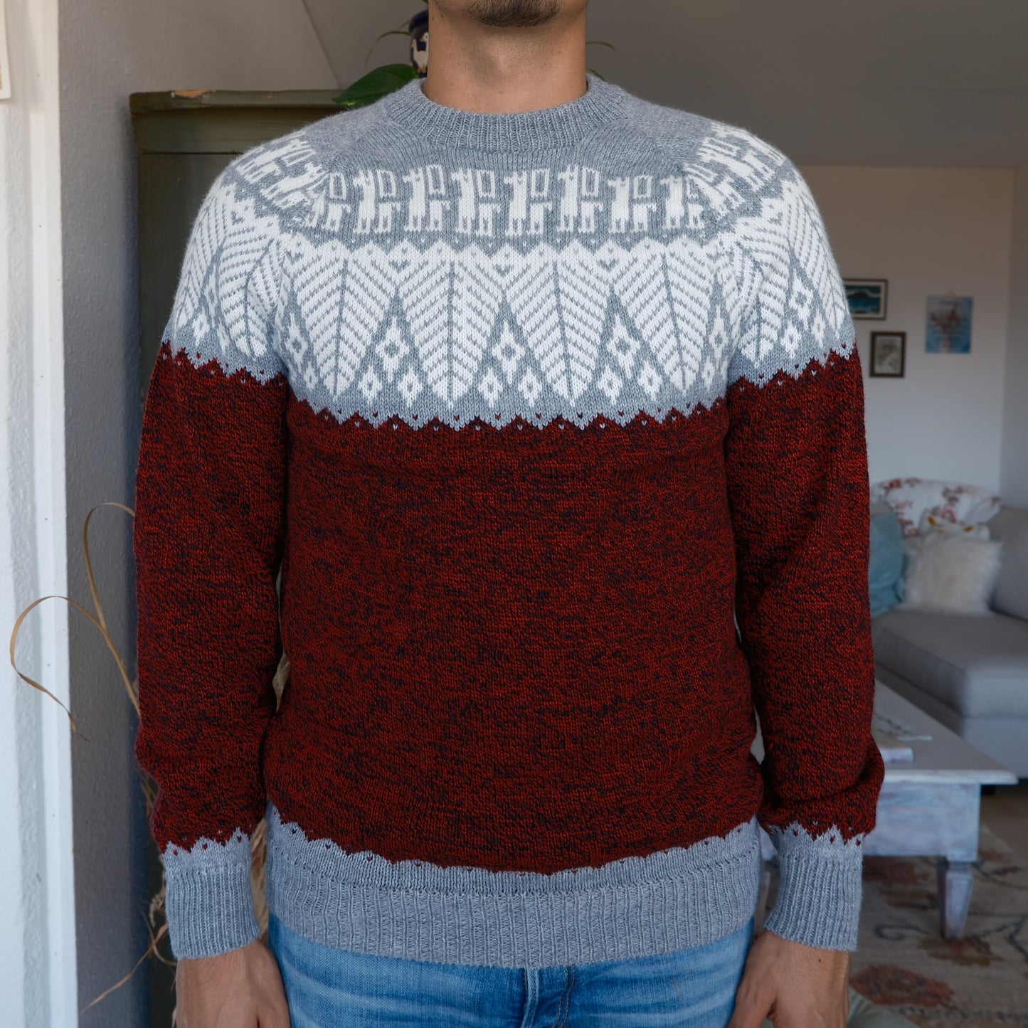 SELVA Pullover Rot-Grau