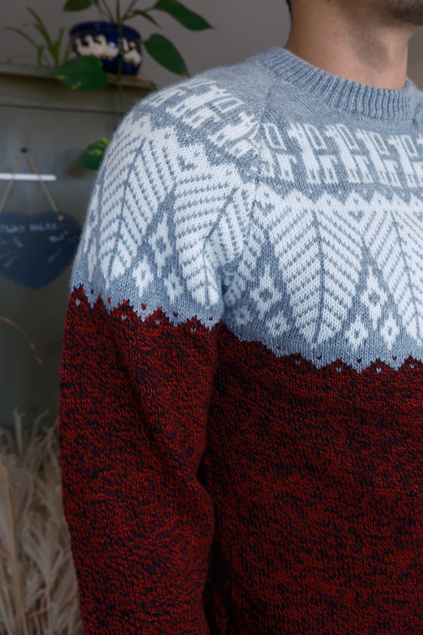SELVA Pullover Rot-Grau