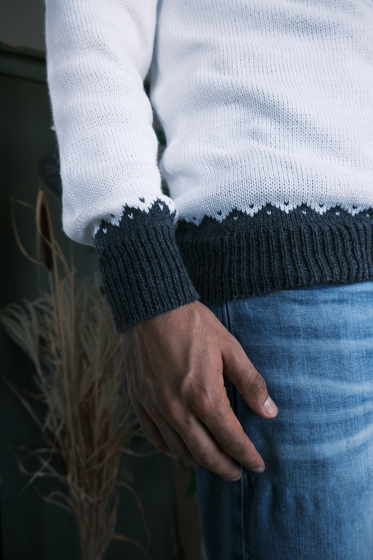 SELVA Pullover Weiss-Grau